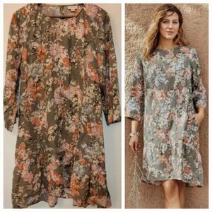 J.Jill love linen caraway floral bloom linen dress sz large